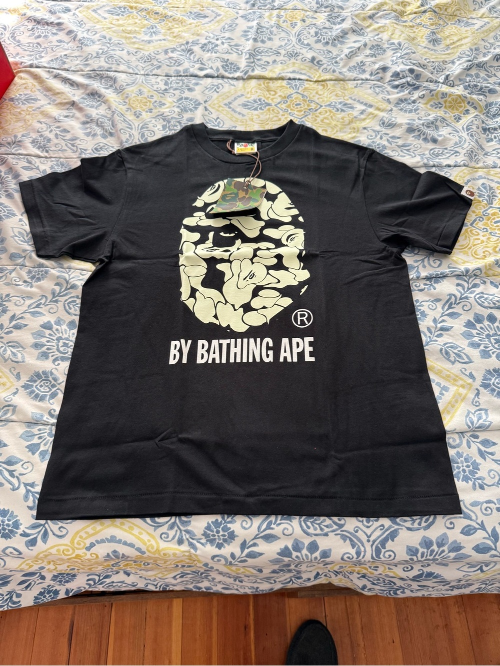 Bape Black T-Shirt with Cream Camo Ape Head Graphic